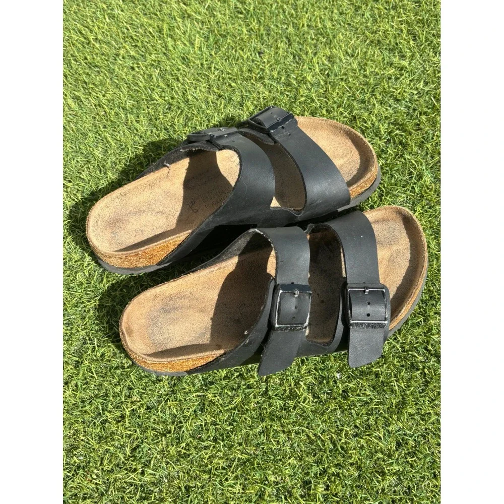 Birkenstock Arizona Black Birko-Flor Two Strap Slide Sandals Womens 7.5